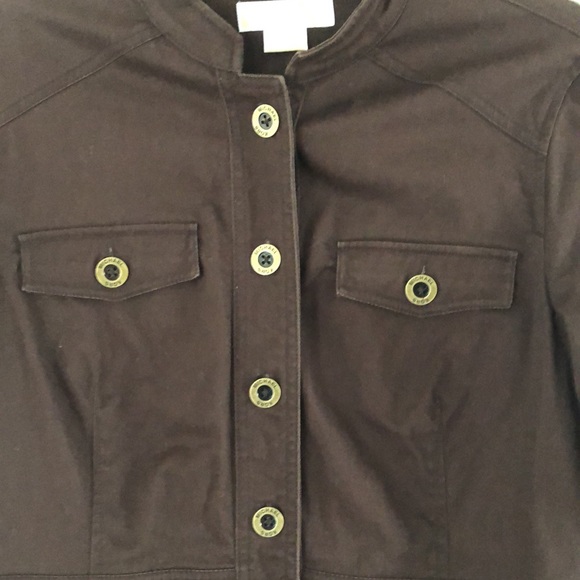 MICHAEL Michael Kors Brown Cotton/Spandex Stand Up Collar Button Front Jacket L - Picture 3 of 6